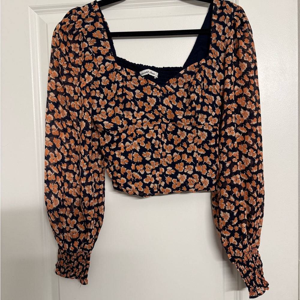 Abercrombie & Fitch Navy and Orange Floral Blouse